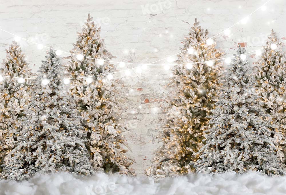 Kate Christmas Trees Snowy Garden Wall Fleece Backdrop for Photography - Kate Backdrop AU