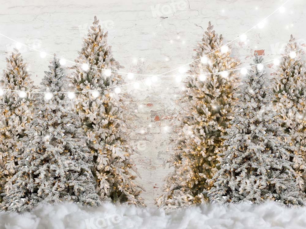 Kate Christmas Trees Snowy Garden Wall Fleece Backdrop for Photography - Kate Backdrop AU