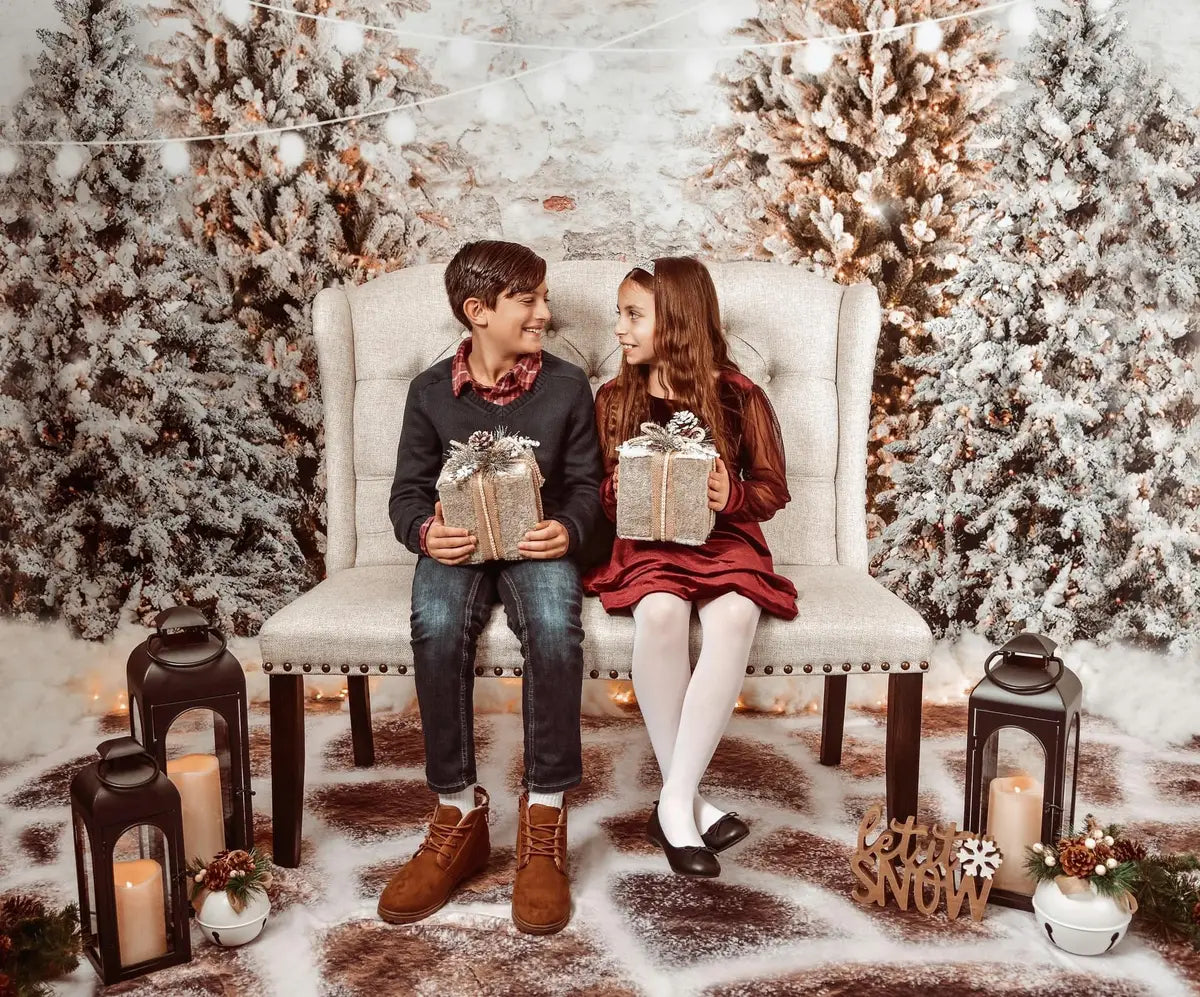 Kate Christmas Trees Snowy Garden Wall Fleece Backdrop for Photography - Kate Backdrop AU