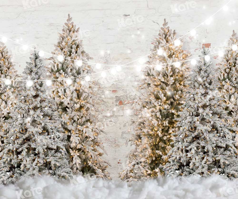 Kate Christmas Trees Snowy Garden Wall Fleece Backdrop for Photography - Kate Backdrop AU