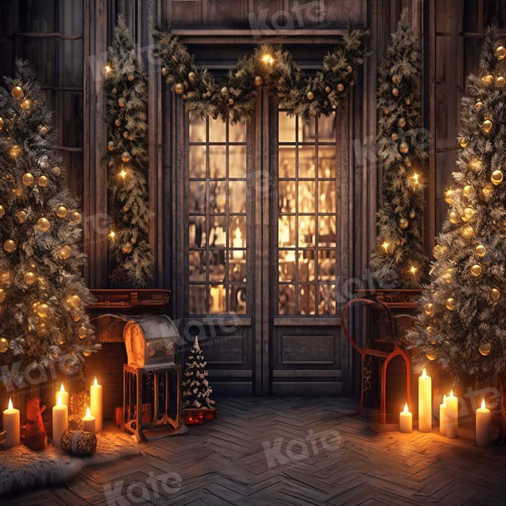 Kate Christmas Tree Store House Frontdoor Candle Backdrop Designed by Chain Photography - Kate Backdrop AU