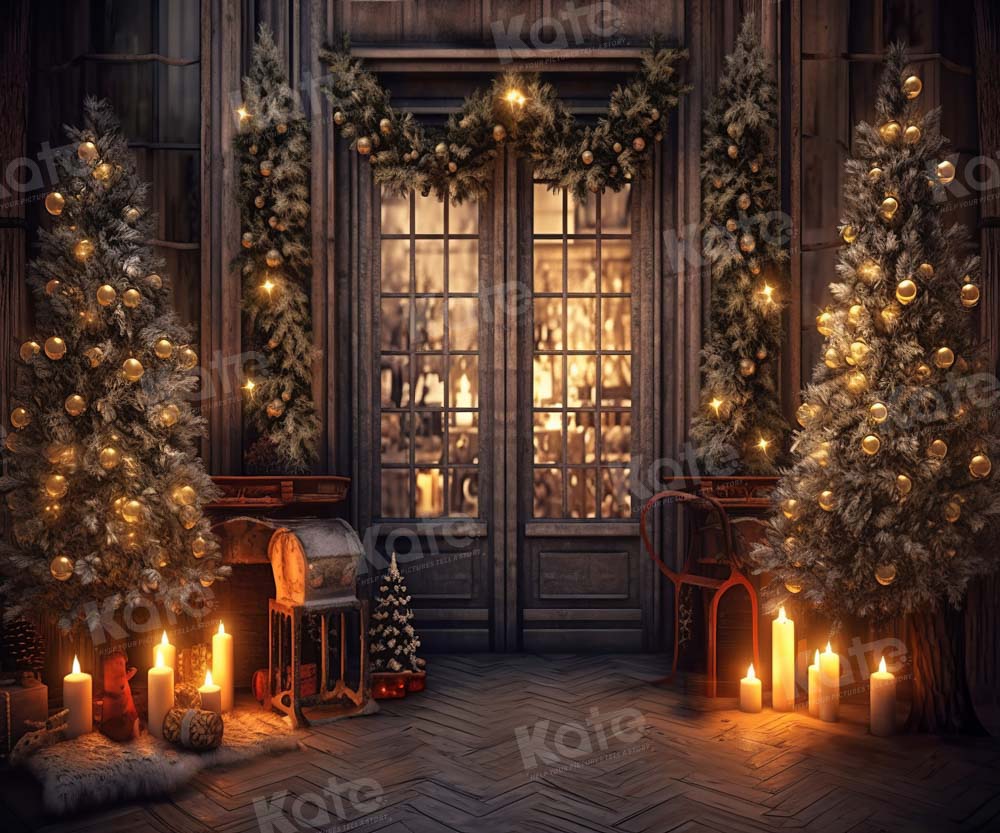 Kate Christmas Tree Store House Frontdoor Candle Backdrop Designed by Chain Photography - Kate Backdrop AU
