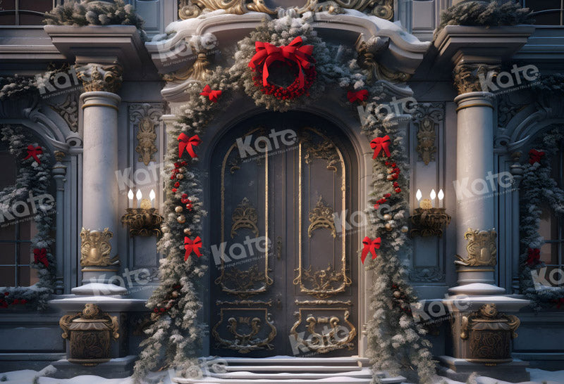 Kate Christmas Door Oil Painting Snow Backdrop for Photography - Kate Backdrop AU