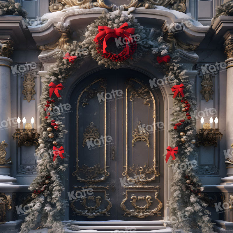 Kate Christmas Door Oil Painting Snow Backdrop for Photography - Kate Backdrop AU