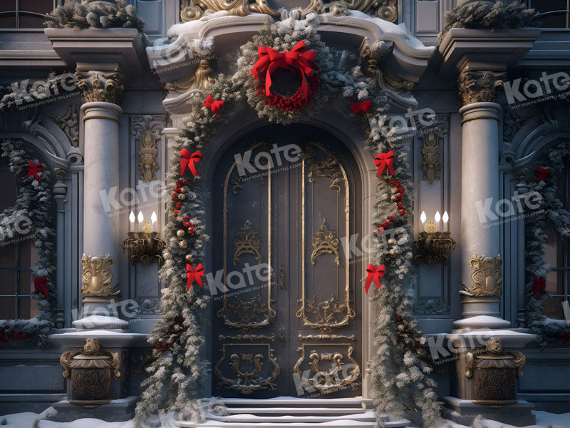 Kate Christmas Door Oil Painting Snow Backdrop for Photography - Kate Backdrop AU