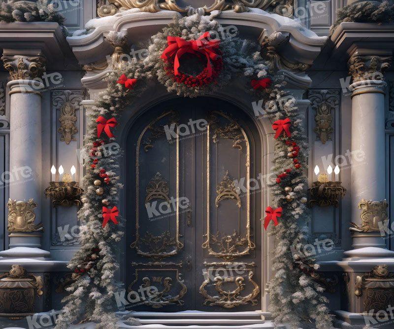 Kate Christmas Door Oil Painting Snow Backdrop for Photography - Kate Backdrop AU