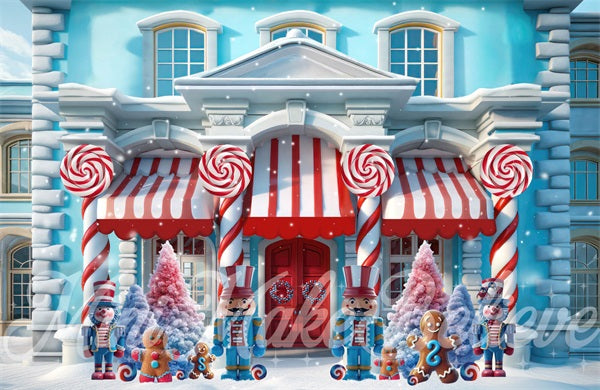 Kate Blue Red Christmas House Backdrop Designed by Mini MakeBelieve - Kate Backdrop AU