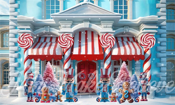 Kate Blue Red Christmas House Backdrop Designed by Mini MakeBelieve - Kate Backdrop AU