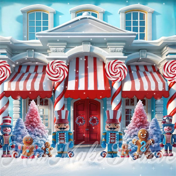 Kate Blue Red Christmas House Backdrop Designed by Mini MakeBelieve - Kate Backdrop AU