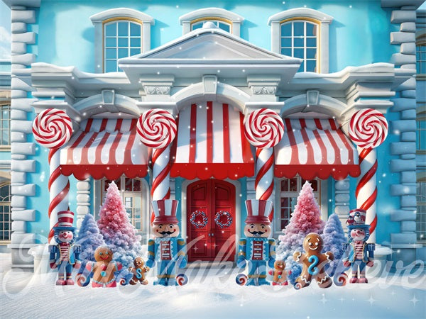 Kate Blue Red Christmas House Backdrop Designed by Mini MakeBelieve - Kate Backdrop AU