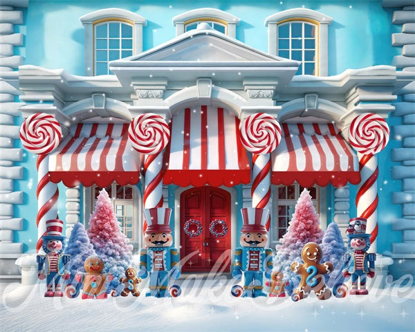 Kate Blue Red Christmas House Backdrop Designed by Mini MakeBelieve - Kate Backdrop AU