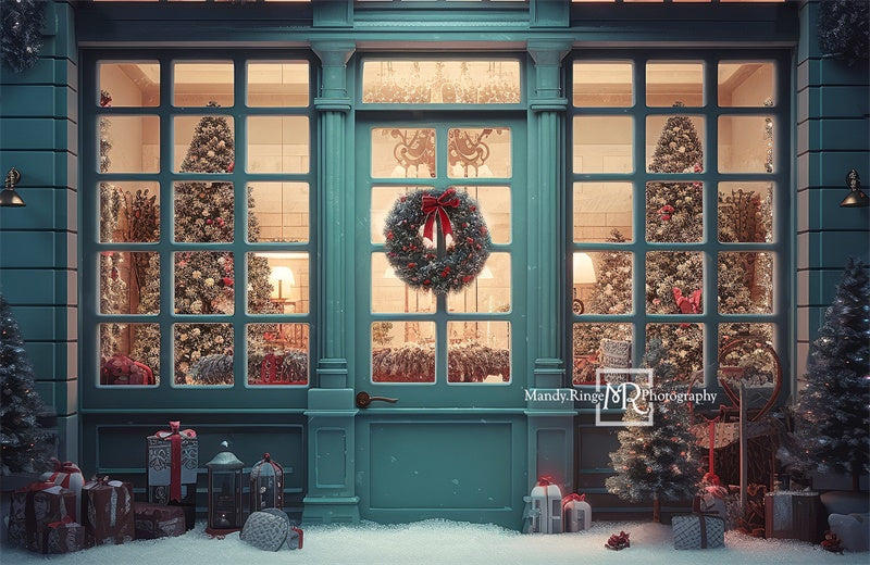 Kate Blue Christmas Storefront Backdrop Designed by Mandy Ringe Photography