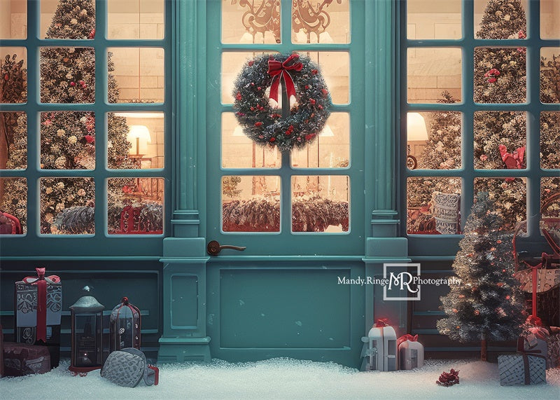 Kate Blue Christmas Storefront Backdrop Designed by Mandy Ringe Photography