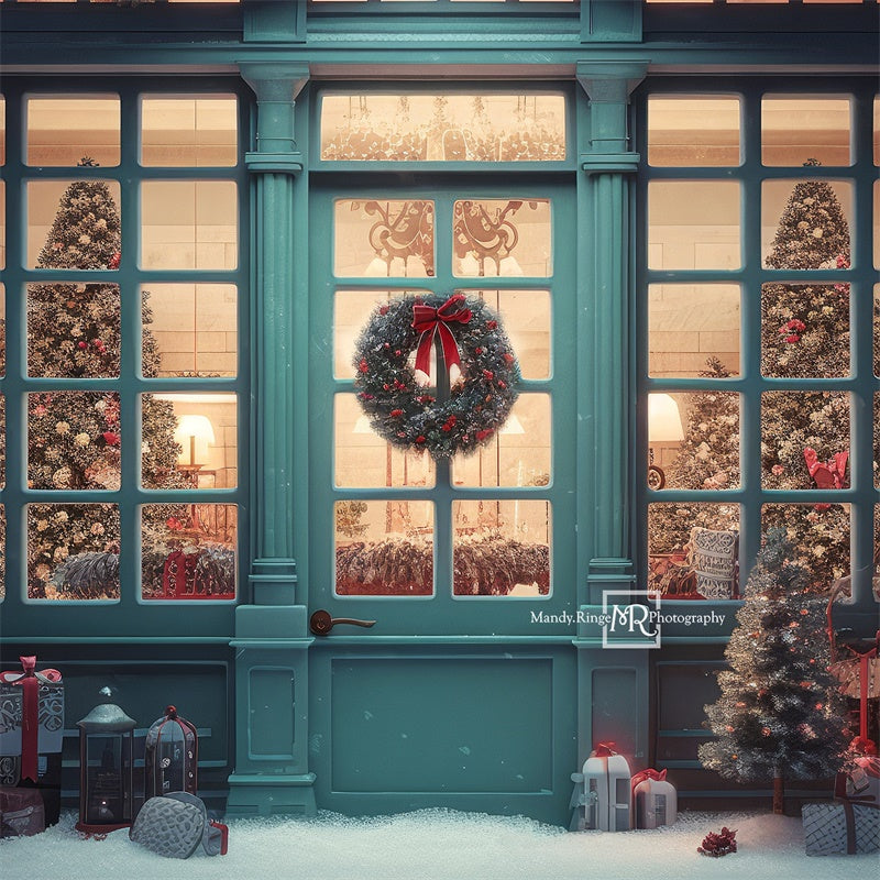 Kate Blue Christmas Storefront Backdrop Designed by Mandy Ringe Photography