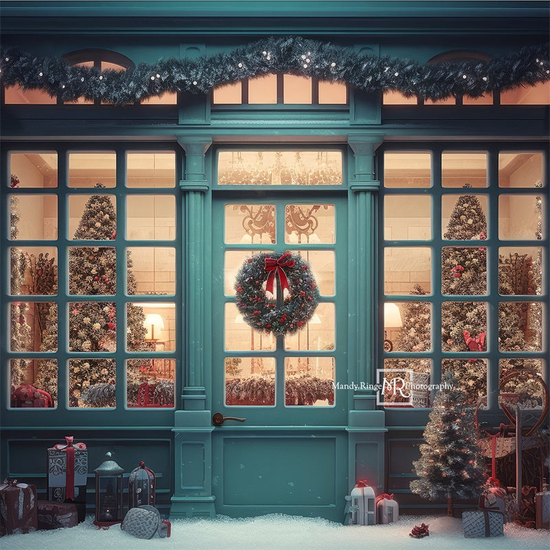 Kate Blue Christmas Storefront Backdrop Designed by Mandy Ringe Photography