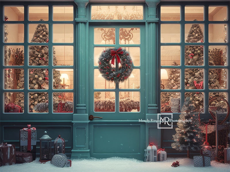 Kate Blue Christmas Storefront Backdrop Designed by Mandy Ringe Photography