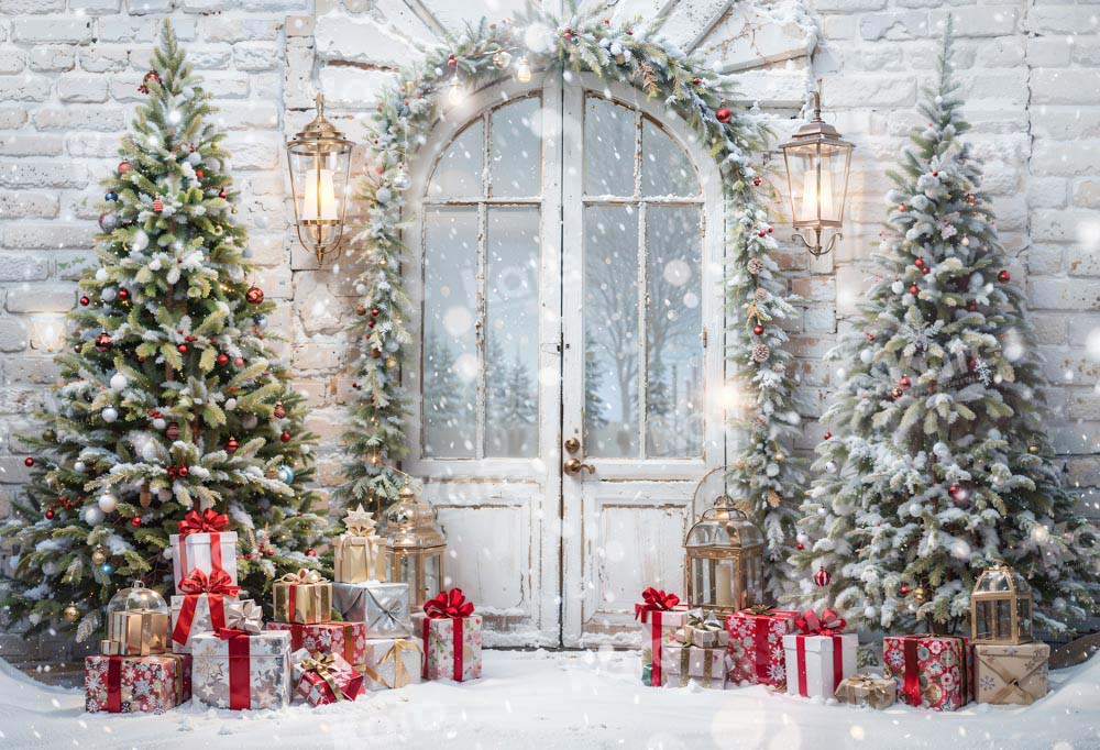Kate Christmas Snow Tree Door Fleece Backdrop Designed by Emetselch - Kate Backdrop AU