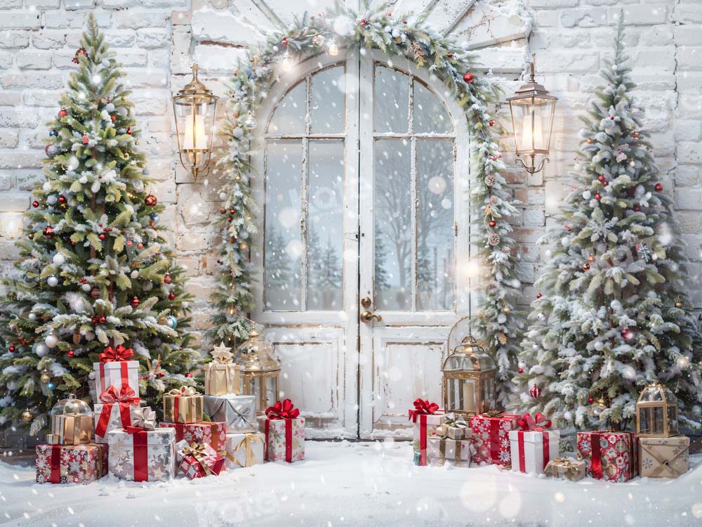 Kate Christmas Snow Tree Door Fleece Backdrop Designed by Emetselch - Kate Backdrop AU