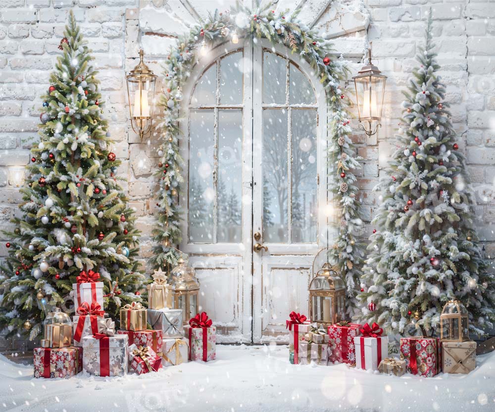 Kate Christmas Snow Tree Door Fleece Backdrop Designed by Emetselch - Kate Backdrop AU