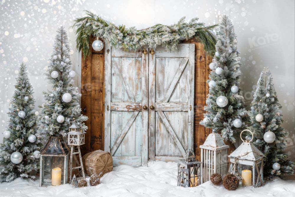 Kate Winter Christmas Snow Barn Door Backdrop Designed by Emetselch - Kate Backdrop AU
