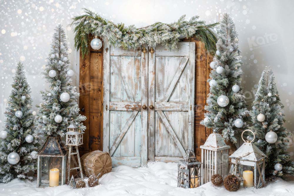 Kate Winter Christmas Snow Barn Door Backdrop Designed by Emetselch - Kate Backdrop AU