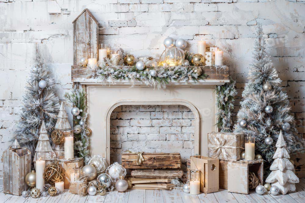 Kate Winter Christmas Tree Fireplace Backdrop Designed by Emetselch - Kate Backdrop AU
