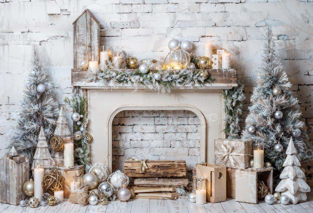 Kate Winter Christmas Tree Fireplace Backdrop Designed by Emetselch - Kate Backdrop AU
