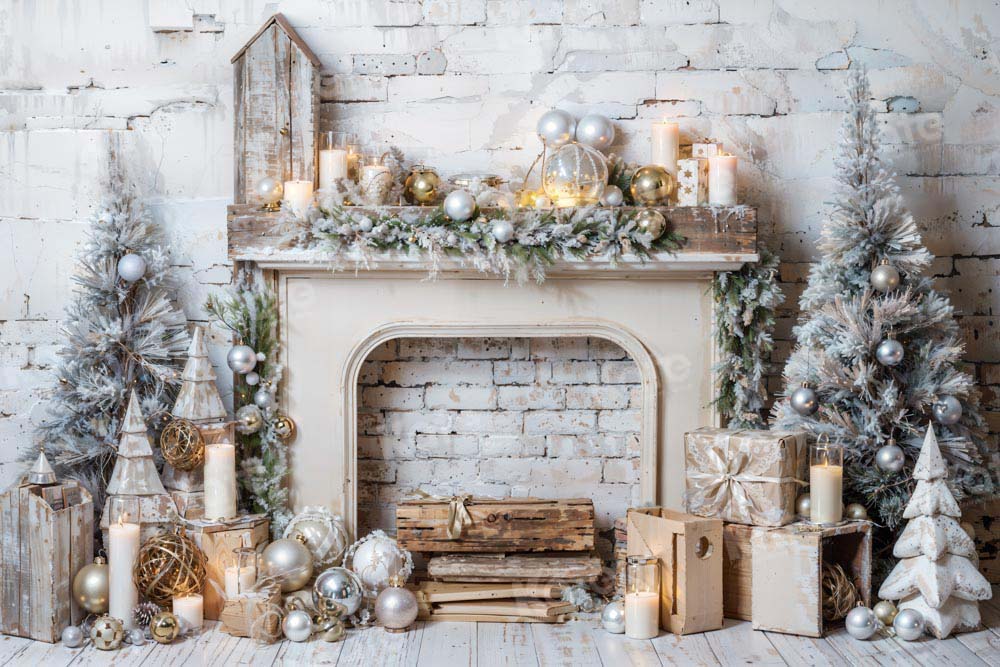 Kate Winter Christmas Tree Fireplace Backdrop Designed by Emetselch - Kate Backdrop AU