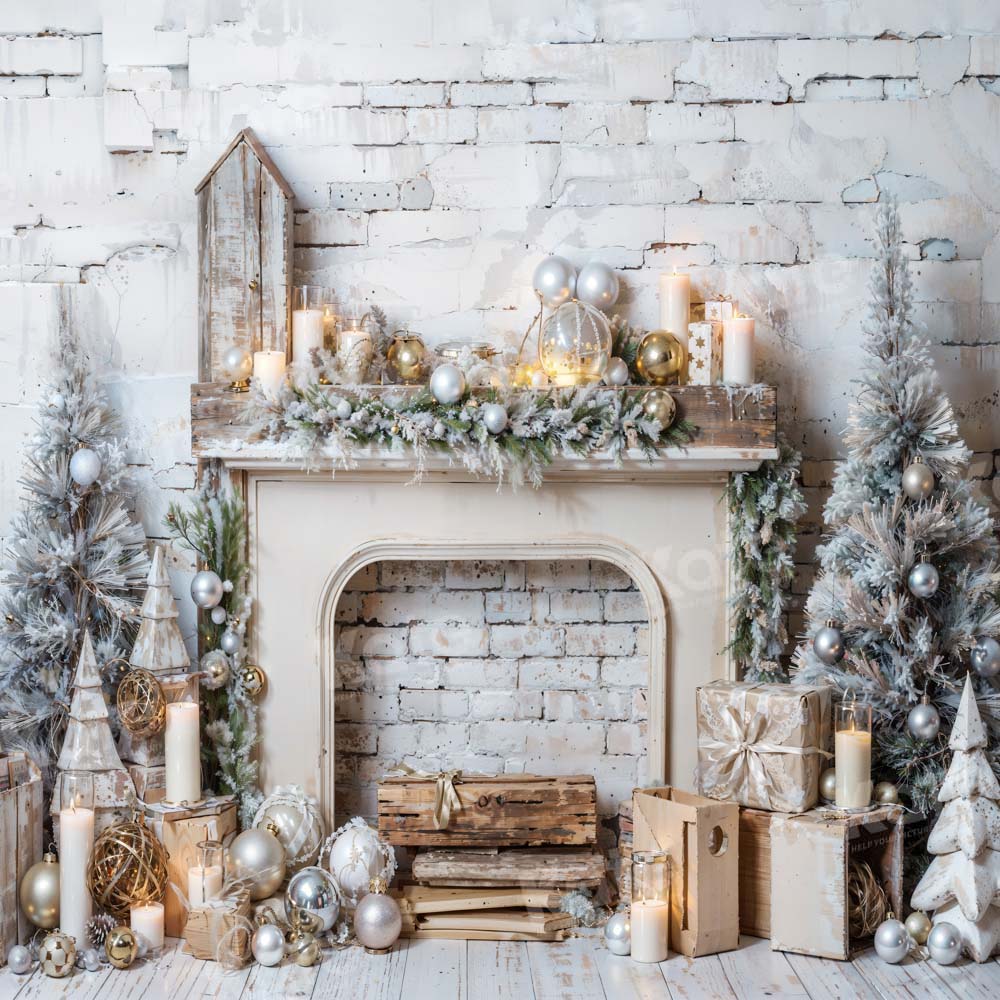 Kate Winter Christmas Tree Fireplace Backdrop Designed by Emetselch - Kate Backdrop AU