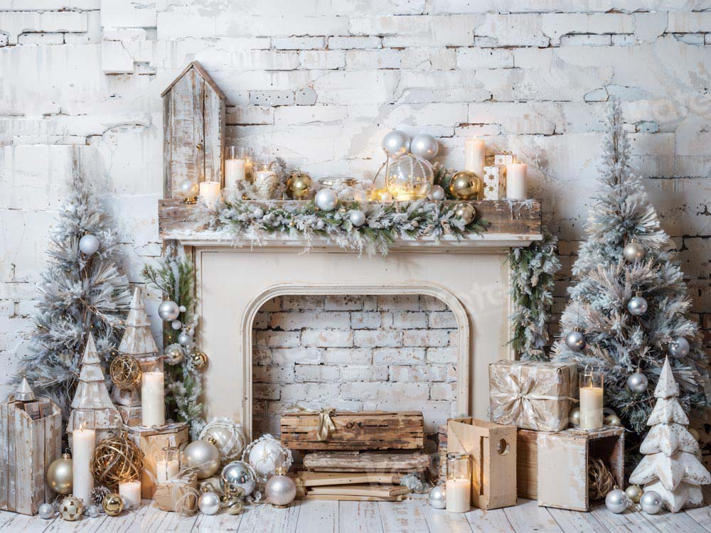 Kate Winter Christmas Tree Fireplace Backdrop Designed by Emetselch - Kate Backdrop AU