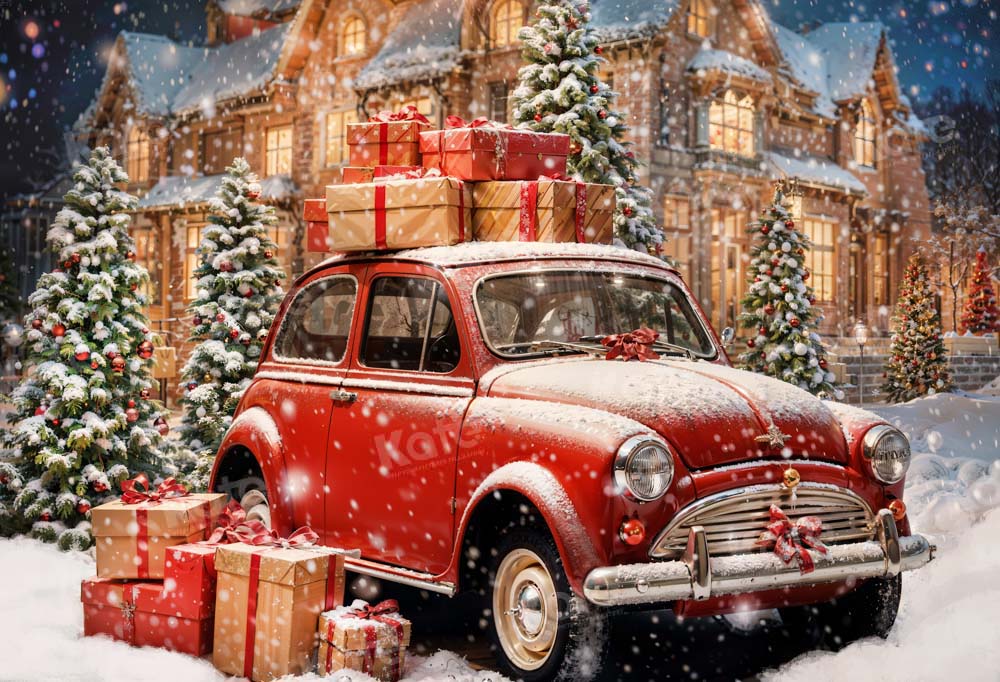 Kate Winter Christmas Red Car Backdrop Designed by Chain Photography - Kate Backdrop AU