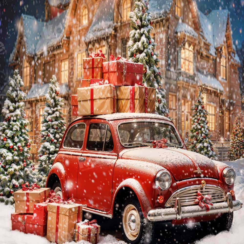 Kate Winter Christmas Red Car Backdrop Designed by Chain Photography - Kate Backdrop AU