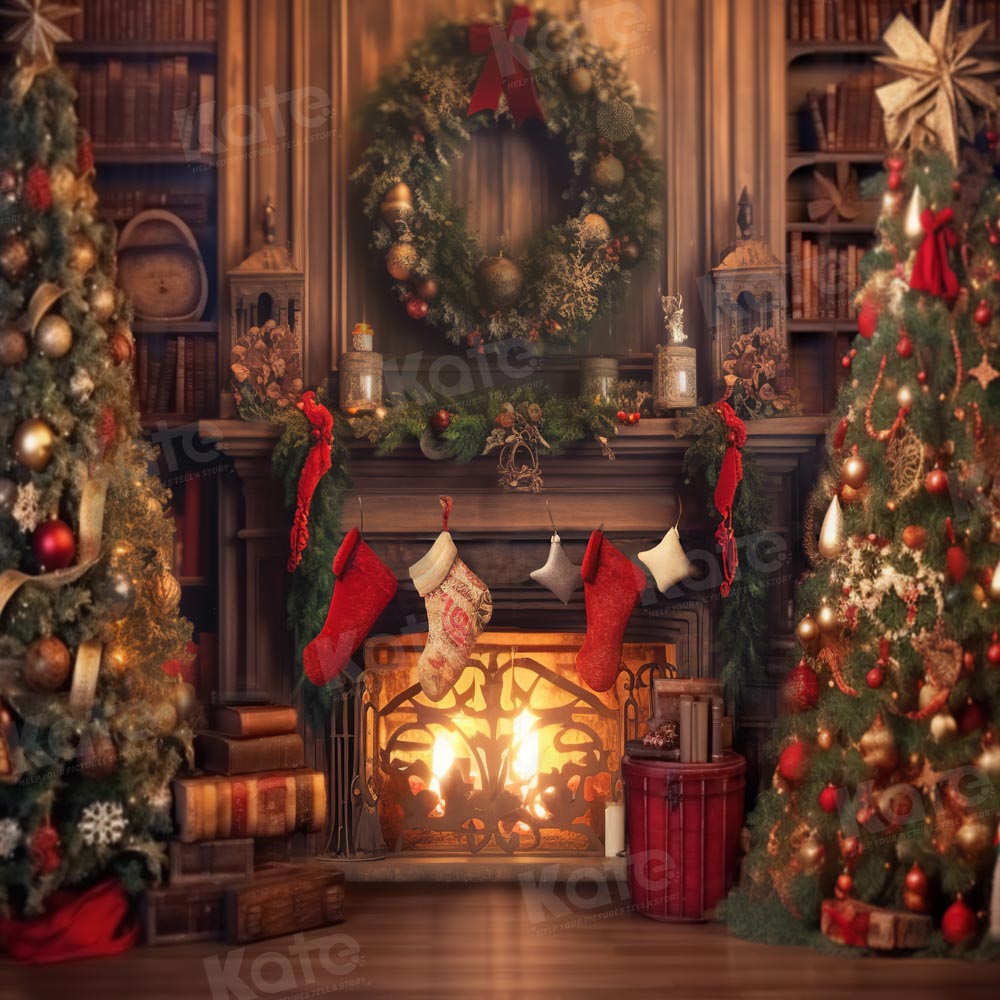 Kate Warm Christmas Tree Interior Backdrop Designed by Emetselch - Kate Backdrop AU