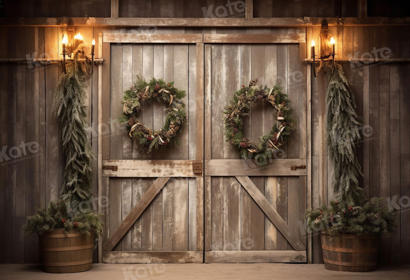 Kate Christmas Old Barn Door Fleece Backdrop for Photography - Kate Backdrop AU