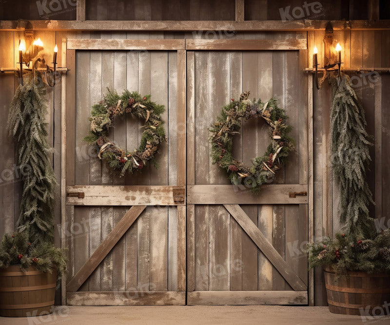 Kate Christmas Old Barn Door Fleece Backdrop for Photography - Kate Backdrop AU