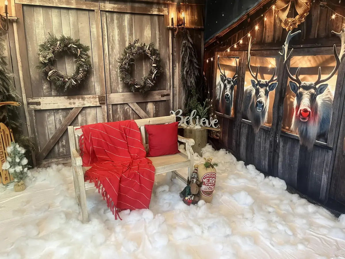 Kate Christmas Old Barn Door Fleece Backdrop for Photography - Kate Backdrop AU
