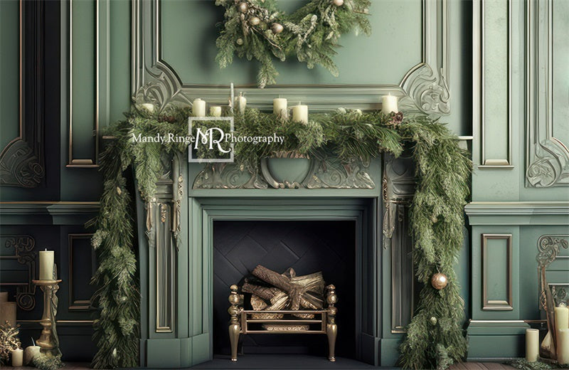Kate Fireplace Christmas Greenery Fleece Backdrop Designed by Mandy Ringe Photography - Kate Backdrop AU