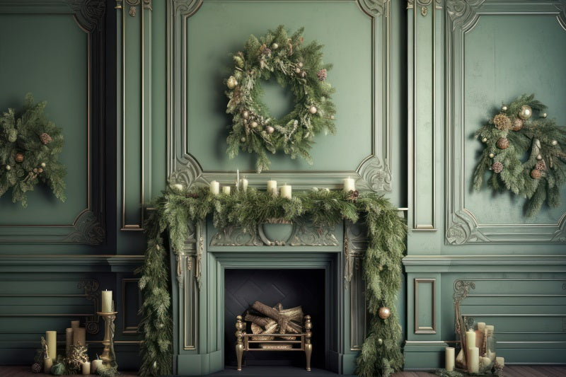 Kate Green Christmas Fireplace Backdrop Designed by Mandy Ringe Photography - Kate Backdrop AU