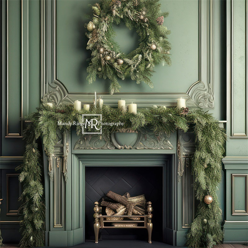 Kate Green Christmas Fireplace Backdrop Designed by Mandy Ringe Photography - Kate Backdrop AU