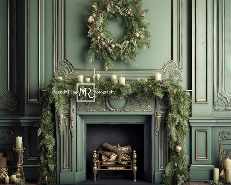 Kate Fireplace Christmas Greenery Fleece Backdrop Designed by Mandy Ringe Photography - Kate Backdrop AU