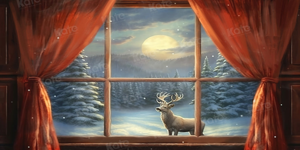 Kate Elk Window Night Christmas Backdrop Moon Designed by GQ - Kate Backdrop AU