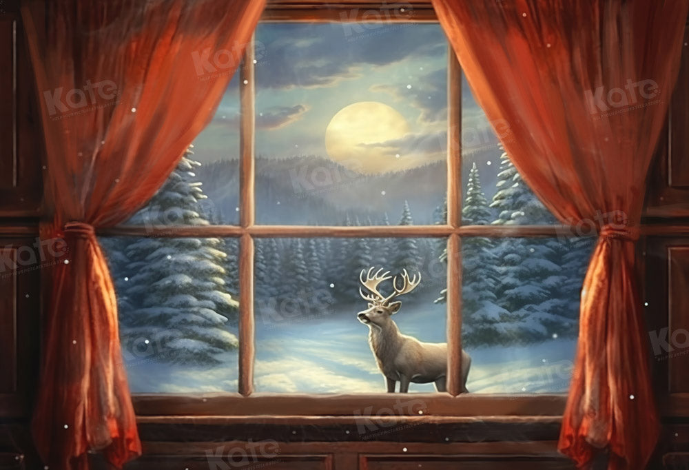 Kate Elk Window Night Christmas Backdrop Moon Designed by GQ - Kate Backdrop AU