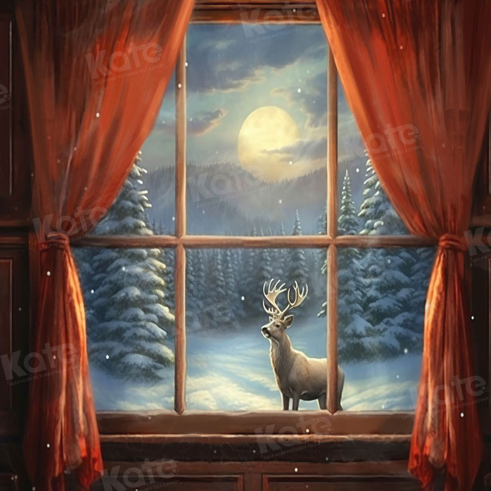Kate Elk Window Night Christmas Backdrop Moon Designed by GQ - Kate Backdrop AU