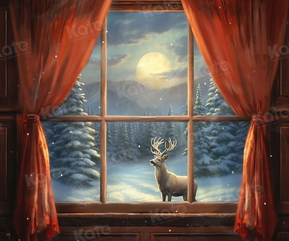 Kate Elk Window Night Christmas Backdrop Moon Designed by GQ - Kate Backdrop AU
