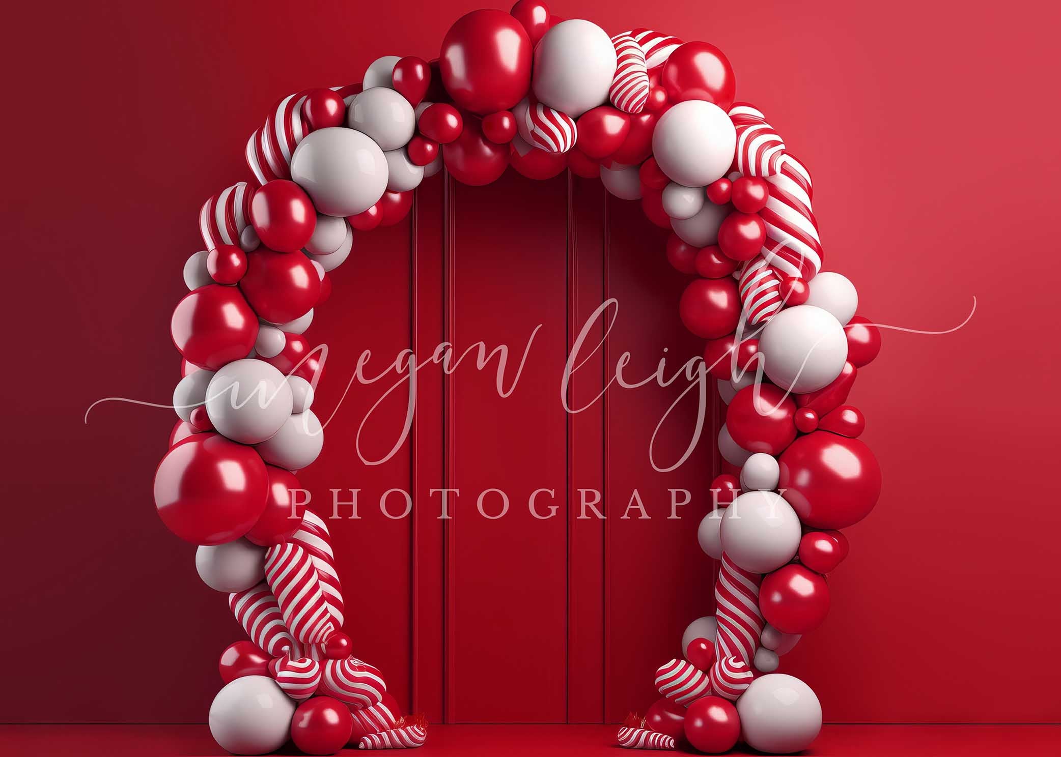 Kate Candycane Balloons Arch Red Wall Backdrop Designed by Megan Leigh Photography - Kate Backdrop AU