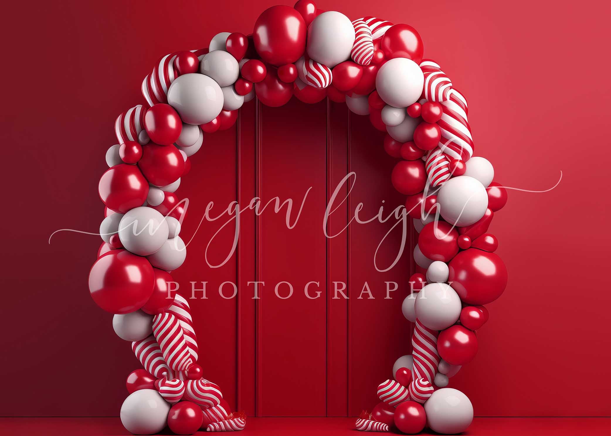 Kate Candycane Balloons Arch Red Wall Backdrop Designed by Megan Leigh Photography