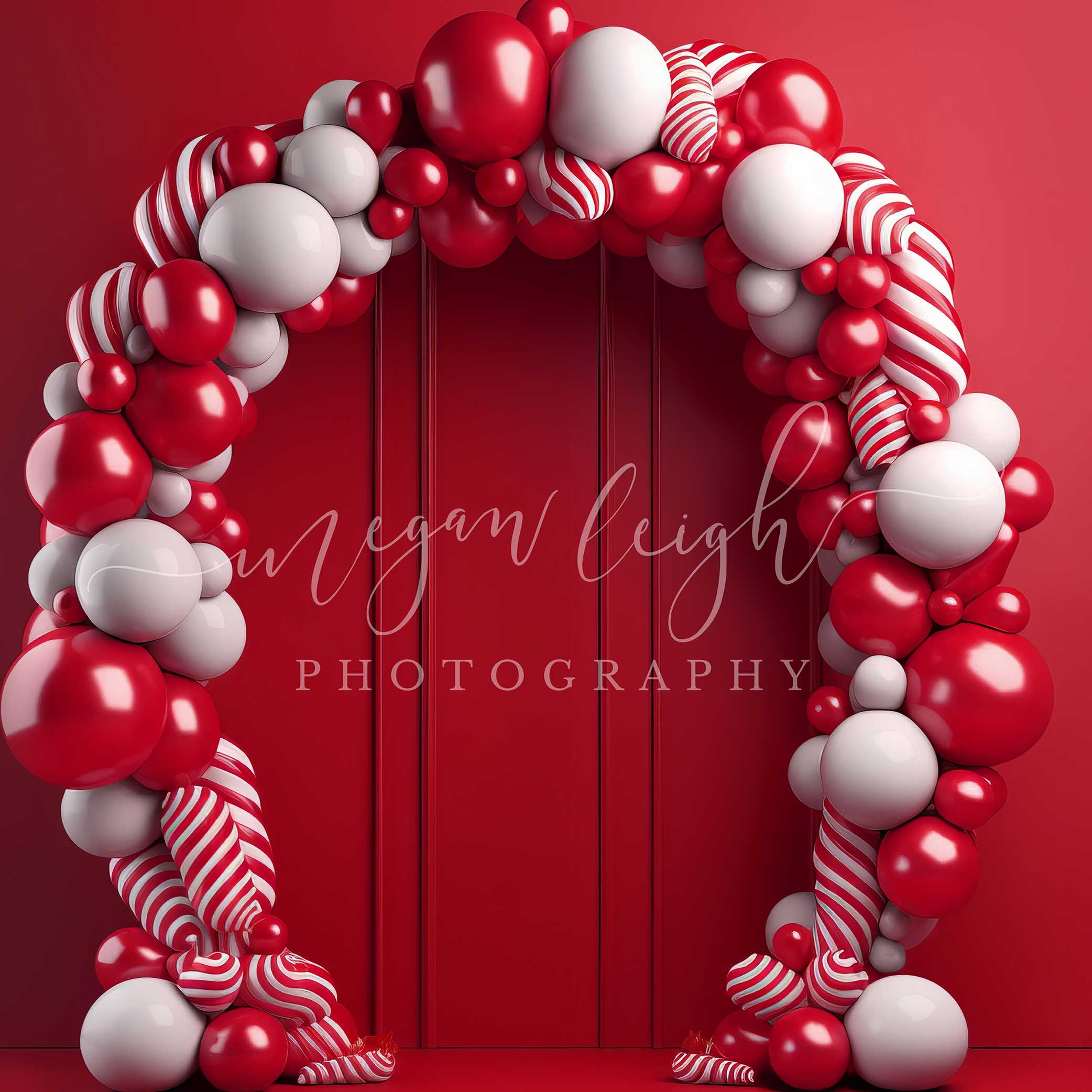 Kate Candycane Balloons Arch Red Wall Backdrop Designed by Megan Leigh Photography - Kate Backdrop AU