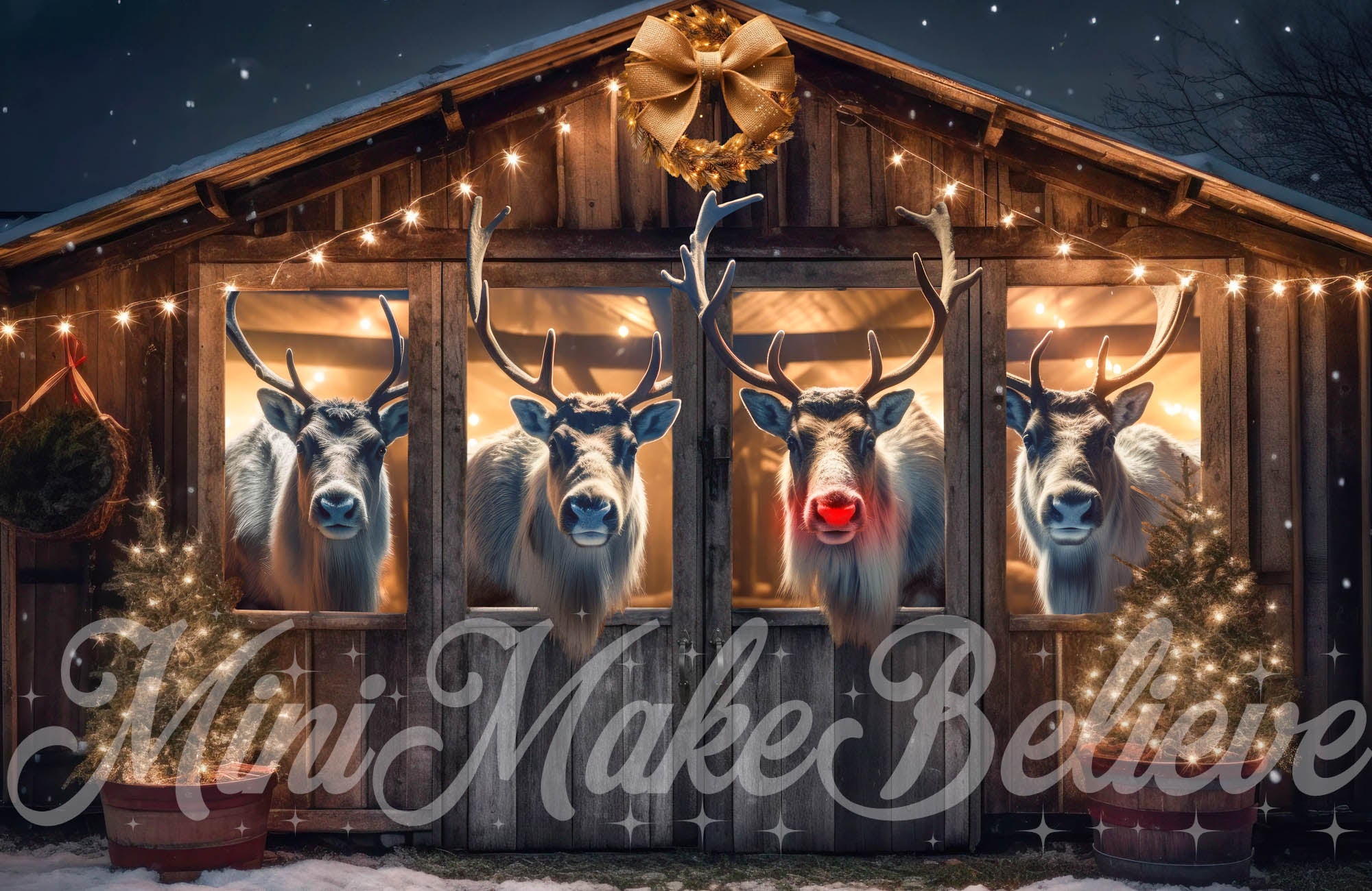 Kate Christmas Reindeer- Stall at Night Backdrop Designed by Mini MakeBelieve - Kate Backdrop AU
