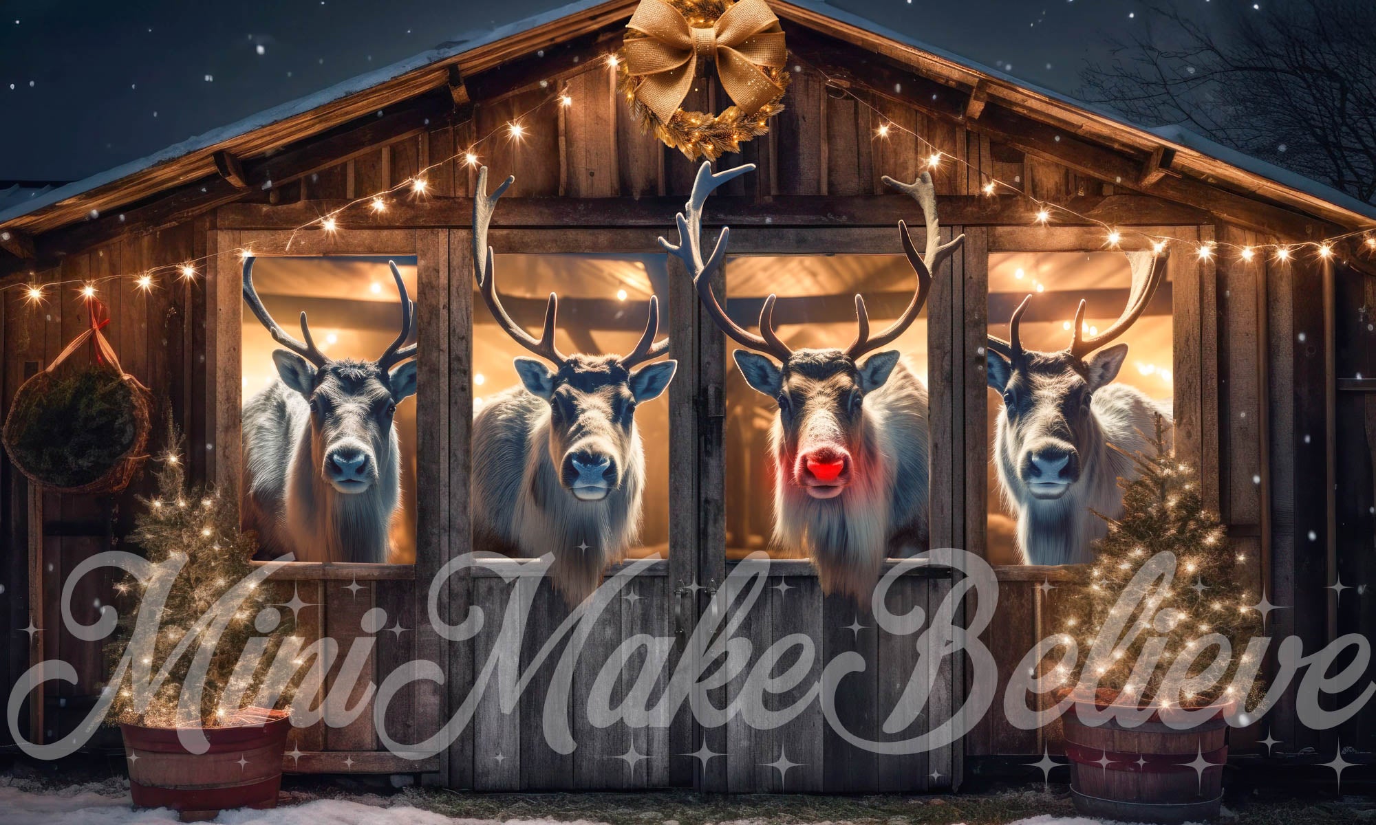 Kate Christmas Reindeer- Stall at Night Backdrop Designed by Mini MakeBelieve - Kate Backdrop AU