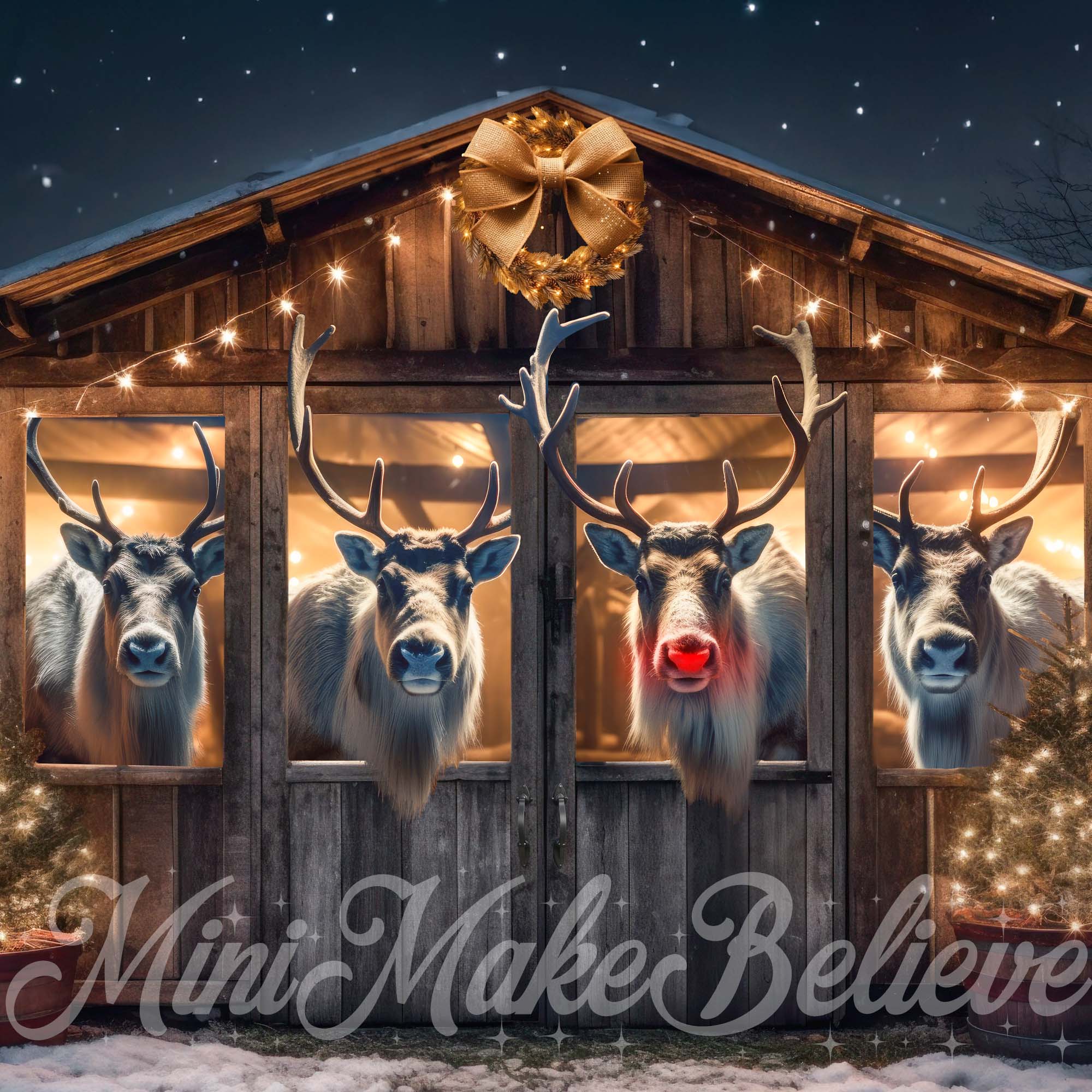 Kate Christmas Reindeer- Stall at Night Backdrop Designed by Mini MakeBelieve - Kate Backdrop AU
